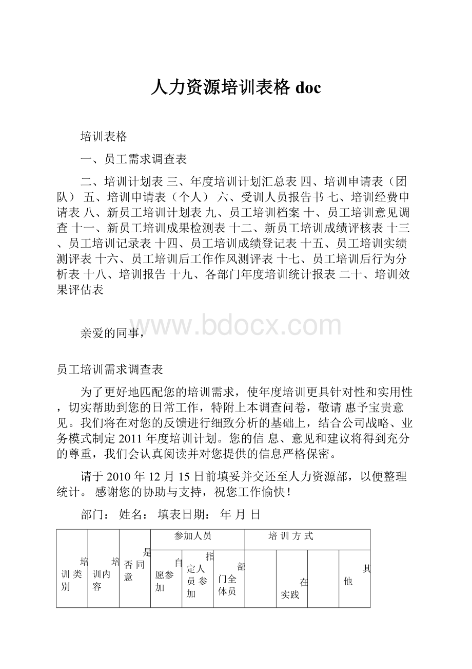 人力资源培训表格doc.docx_第1页