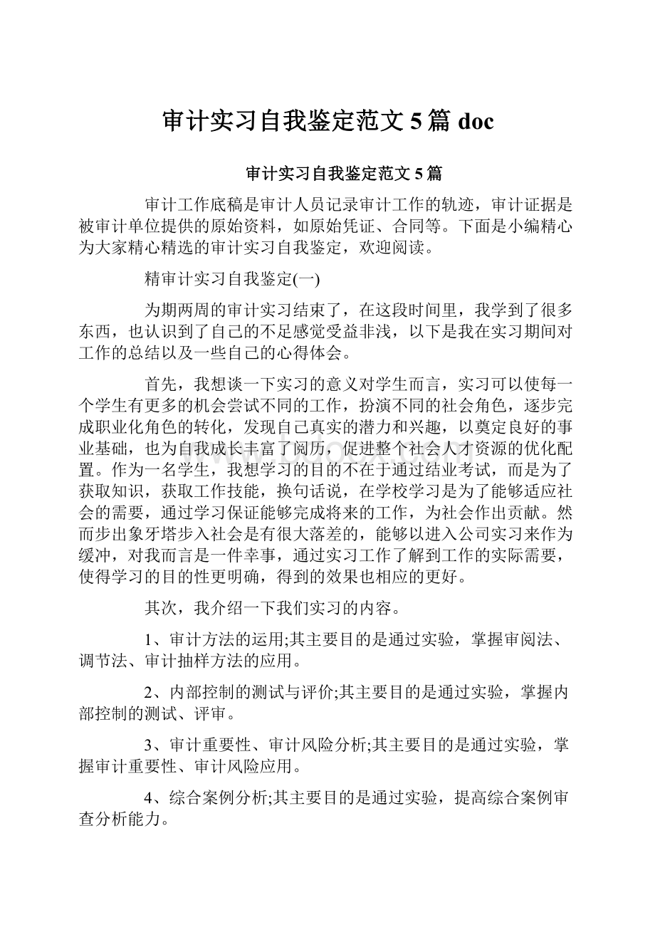 审计实习自我鉴定范文5篇doc.docx_第1页