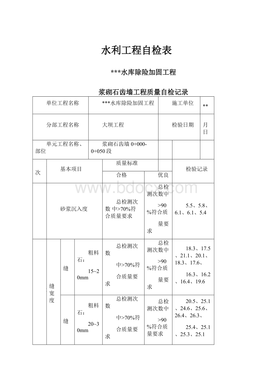 水利工程自检表.docx