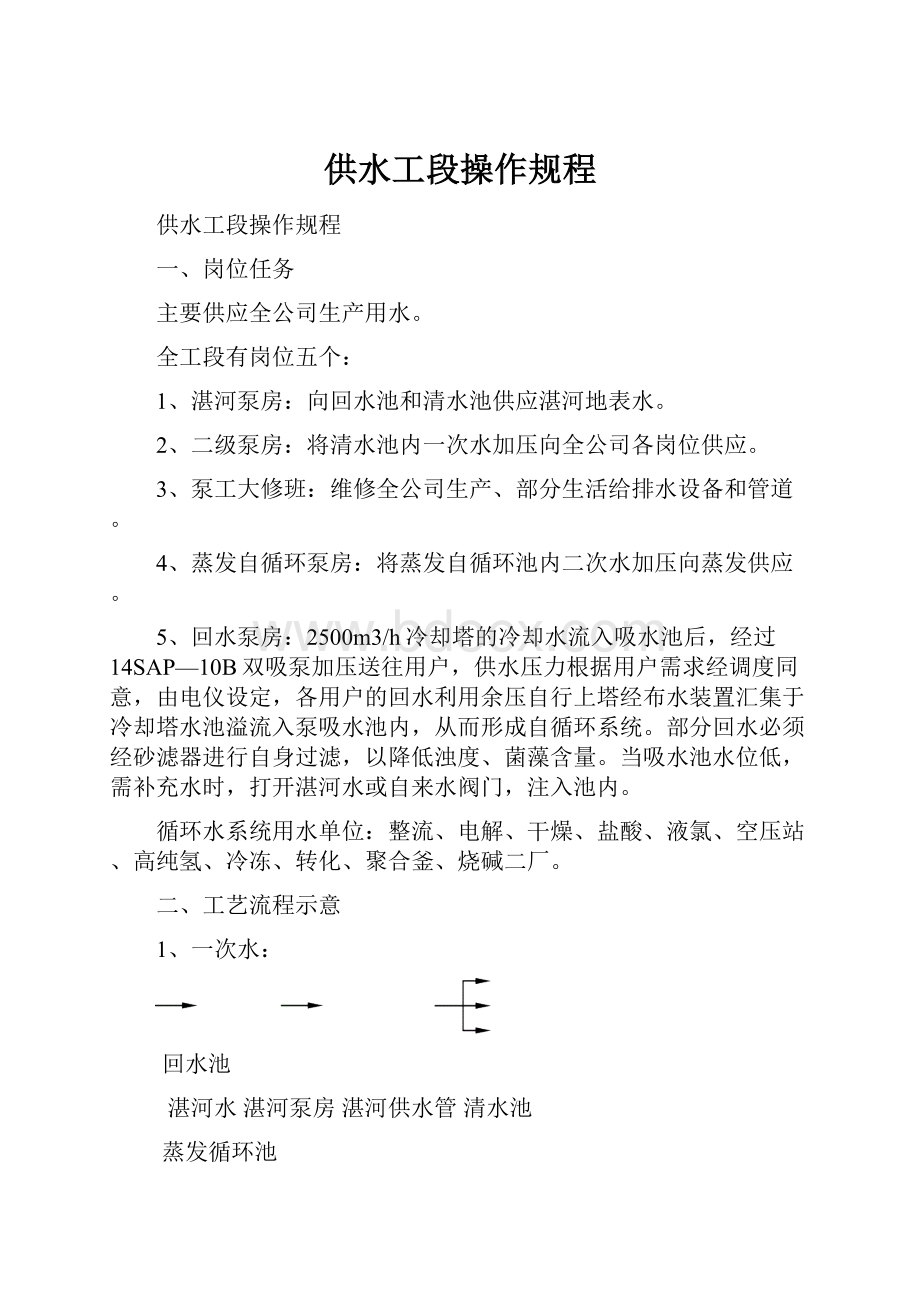 供水工段操作规程Word格式文档下载.docx_第1页