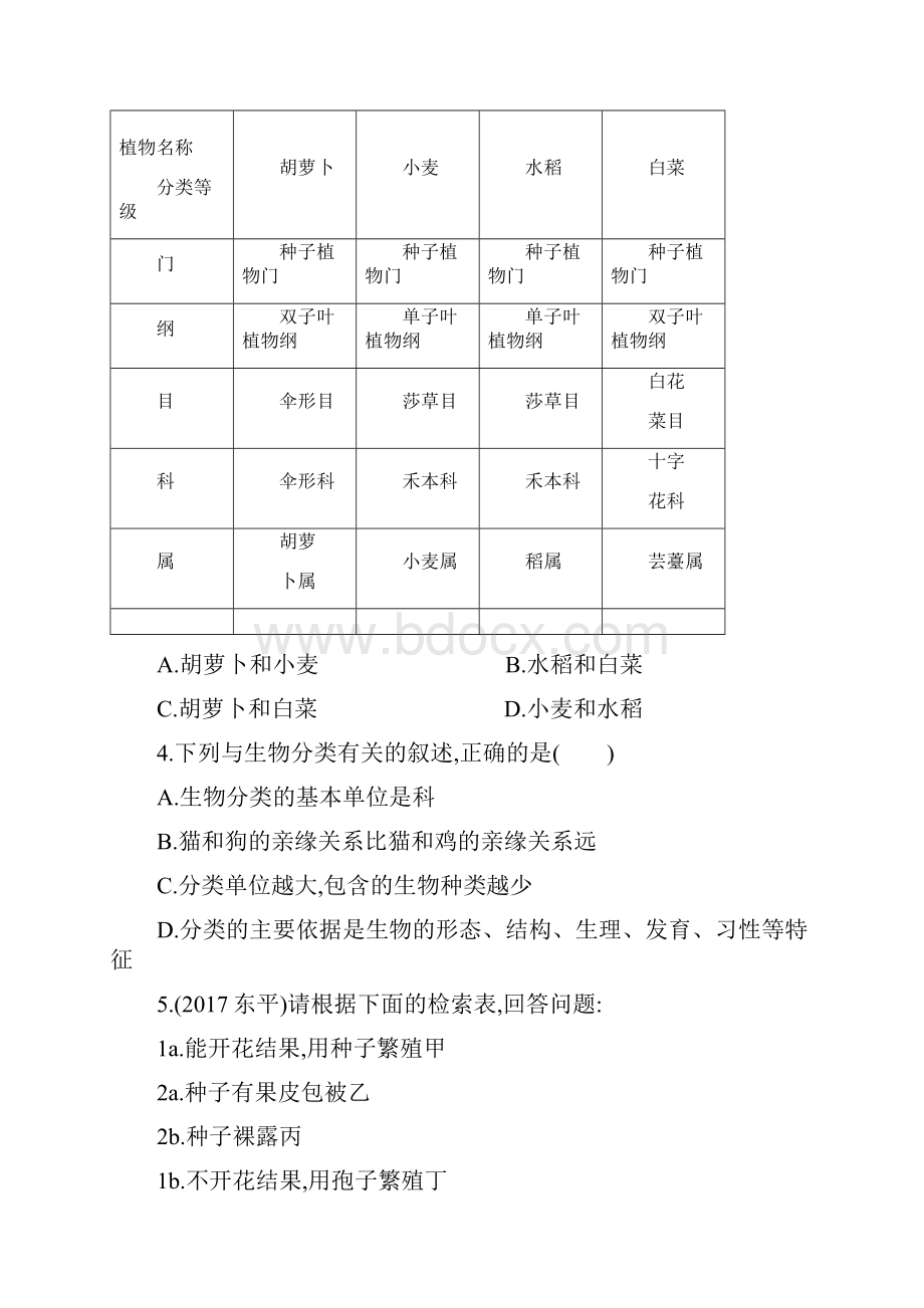 中考生物第一部分基础过关第21课时生物的分类多样性复习练习Word文档格式.docx_第2页