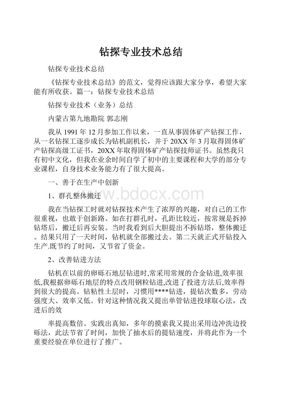 钻探专业技术总结.docx