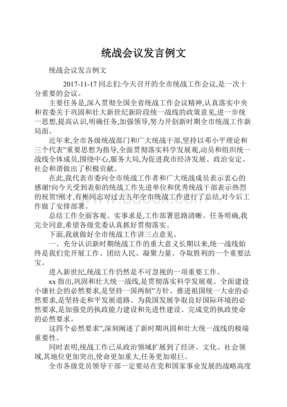 统战会议发言例文.docx