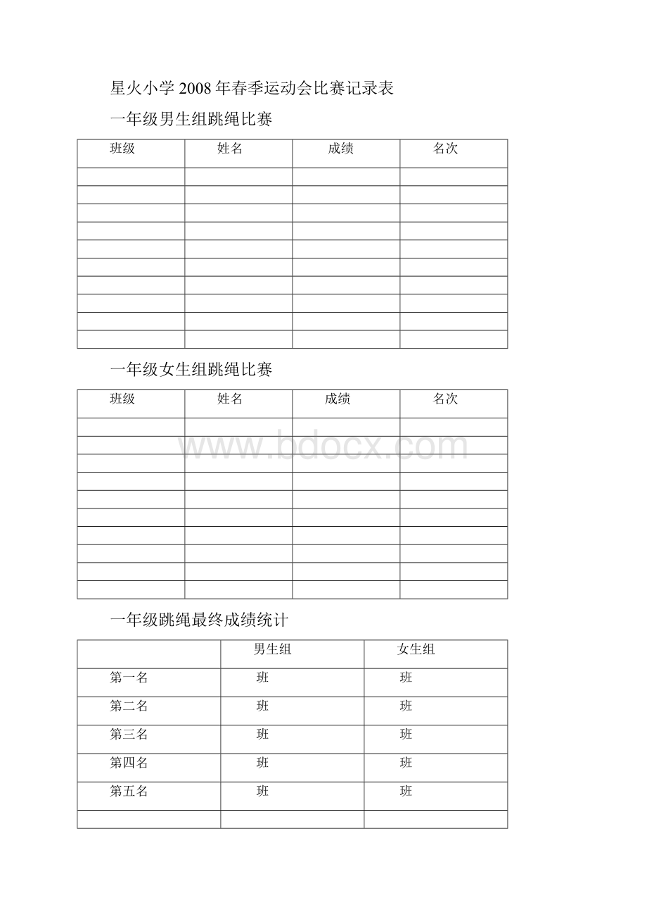 春季运动会一年级组比赛记录表.docx_第2页