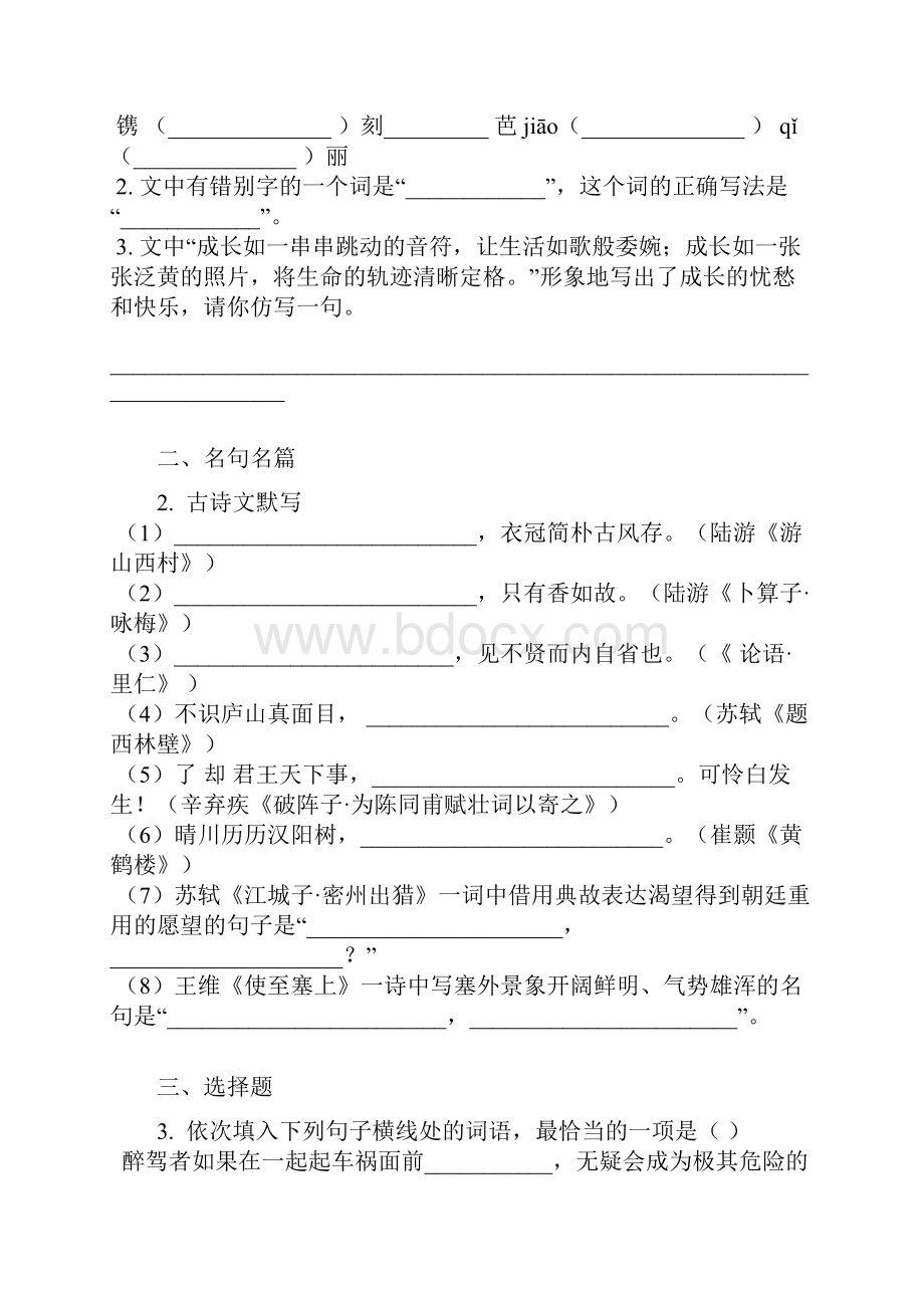 届江苏盐城东台苏东双语学校九年级下学期第一次质检语文考试含答案及解析Word格式文档下载.docx_第2页