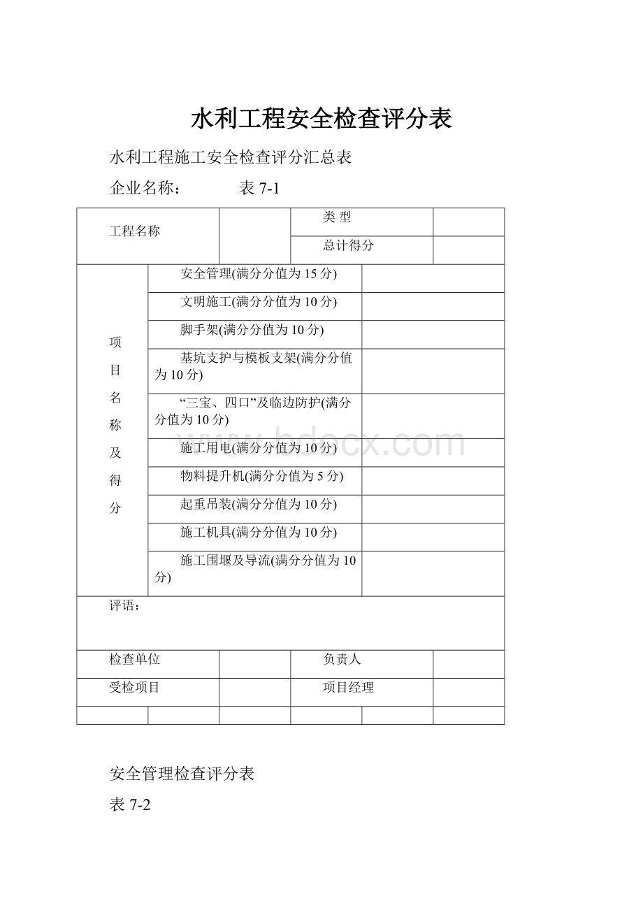 水利工程安全检查评分表.docx