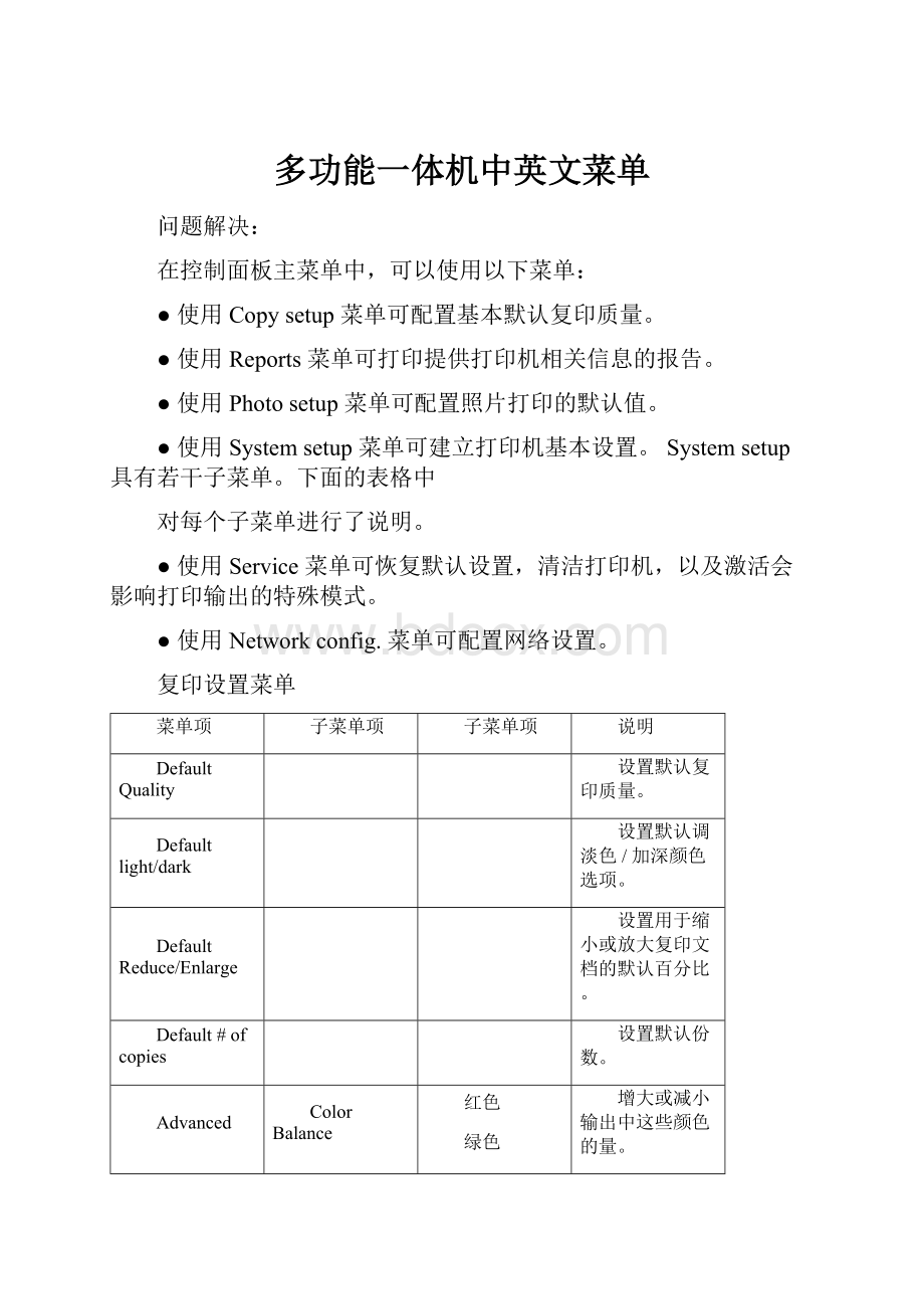 多功能一体机中英文菜单.docx