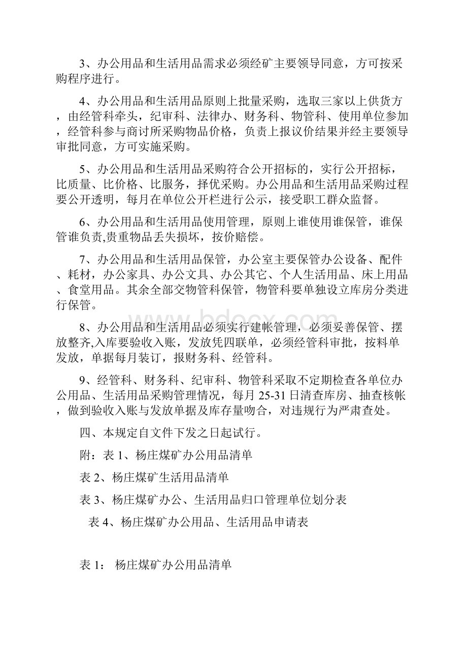 杨庄煤矿办公及生活用品管理规定概要.docx_第2页