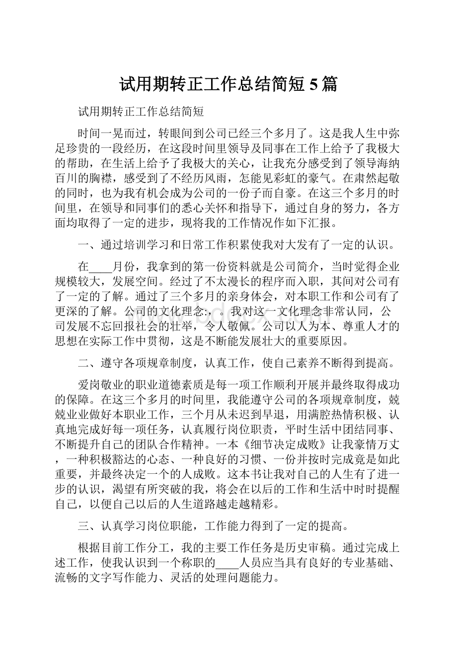 试用期转正工作总结简短5篇.docx