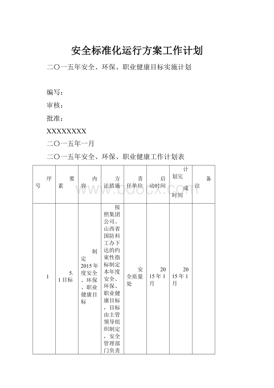 安全标准化运行方案工作计划.docx_第1页