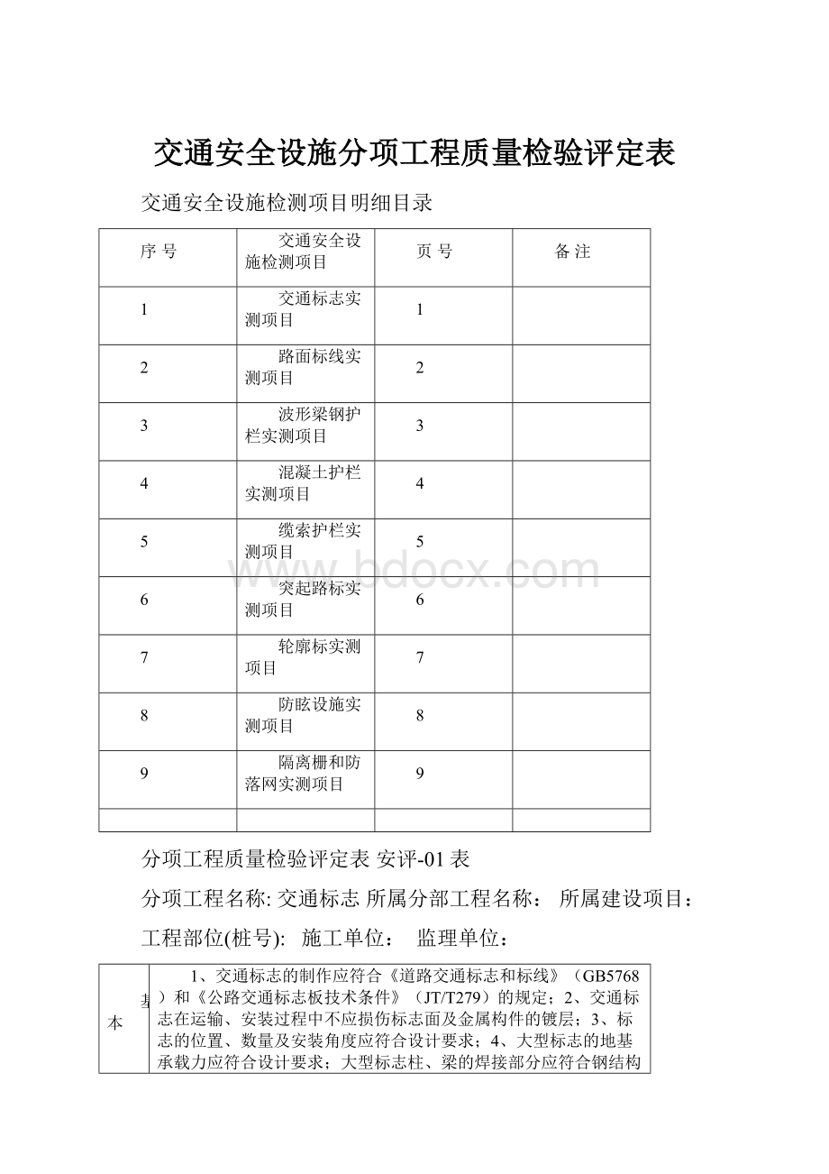 交通安全设施分项工程质量检验评定表.docx