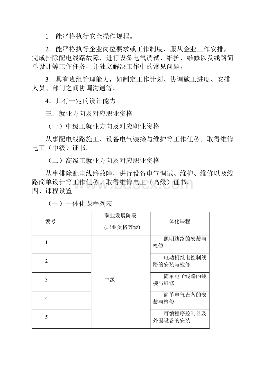 电气自动化设备安装与维修专业中高级工一体化课程标准资料.docx_第2页