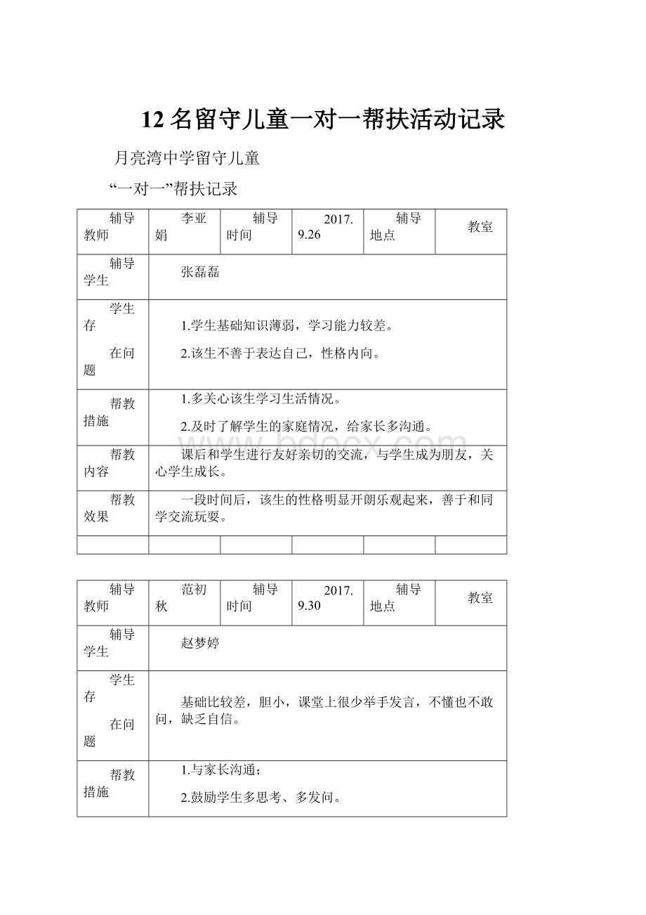 12名留守儿童一对一帮扶活动记录.docx