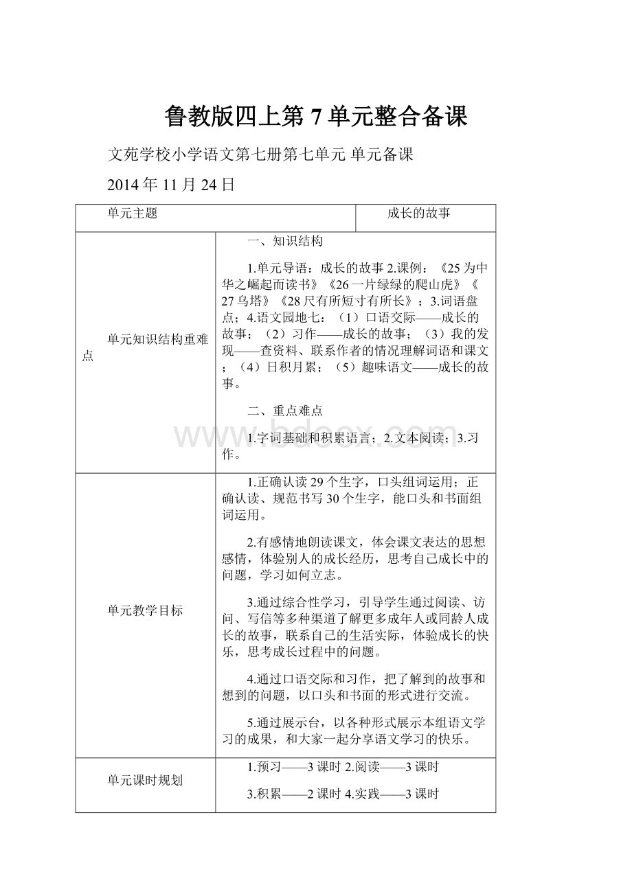 鲁教版四上第7单元整合备课文档格式.docx_第1页