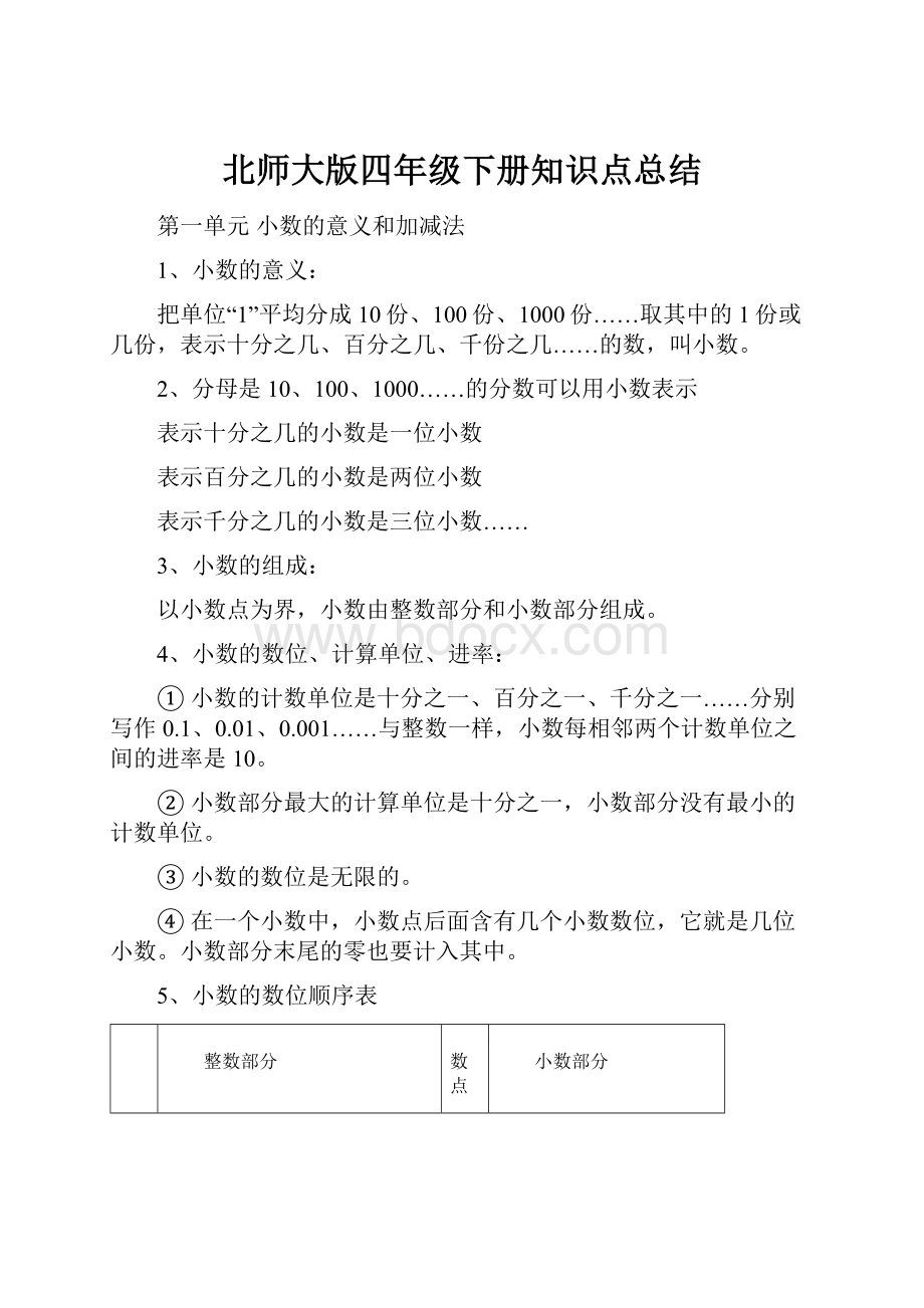 北师大版四年级下册知识点总结.docx