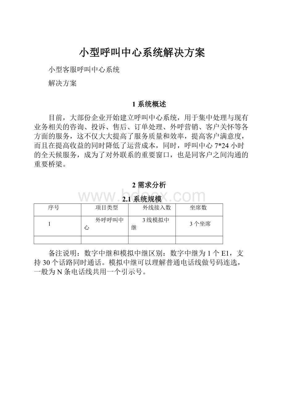 小型呼叫中心系统解决方案Word文档下载推荐.docx