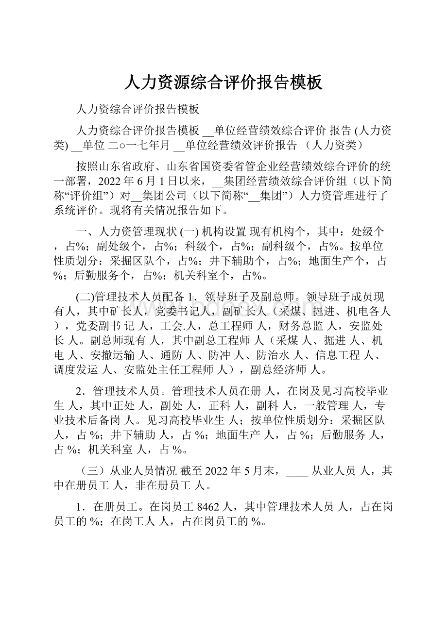 人力资源综合评价报告模板.docx_第1页