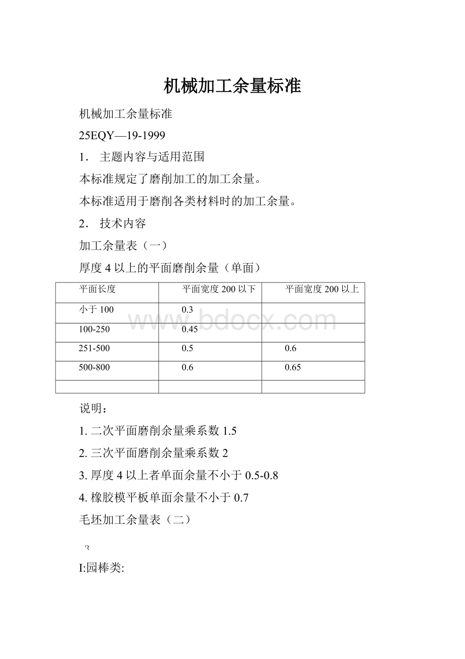 机械加工余量标准Word格式文档下载.docx_第1页