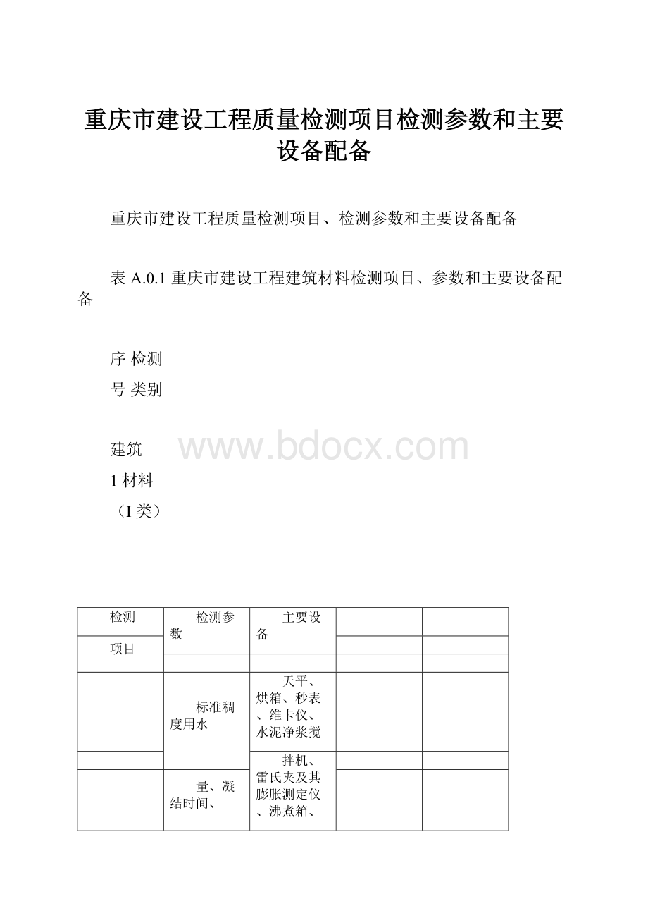 重庆市建设工程质量检测项目检测参数和主要设备配备.docx_第1页