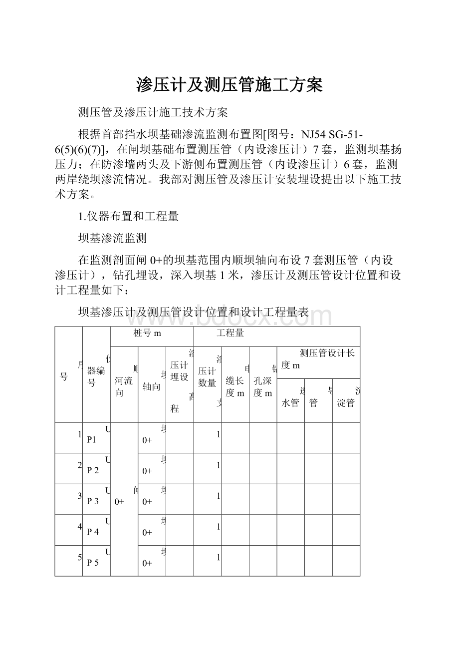 渗压计及测压管施工方案.docx