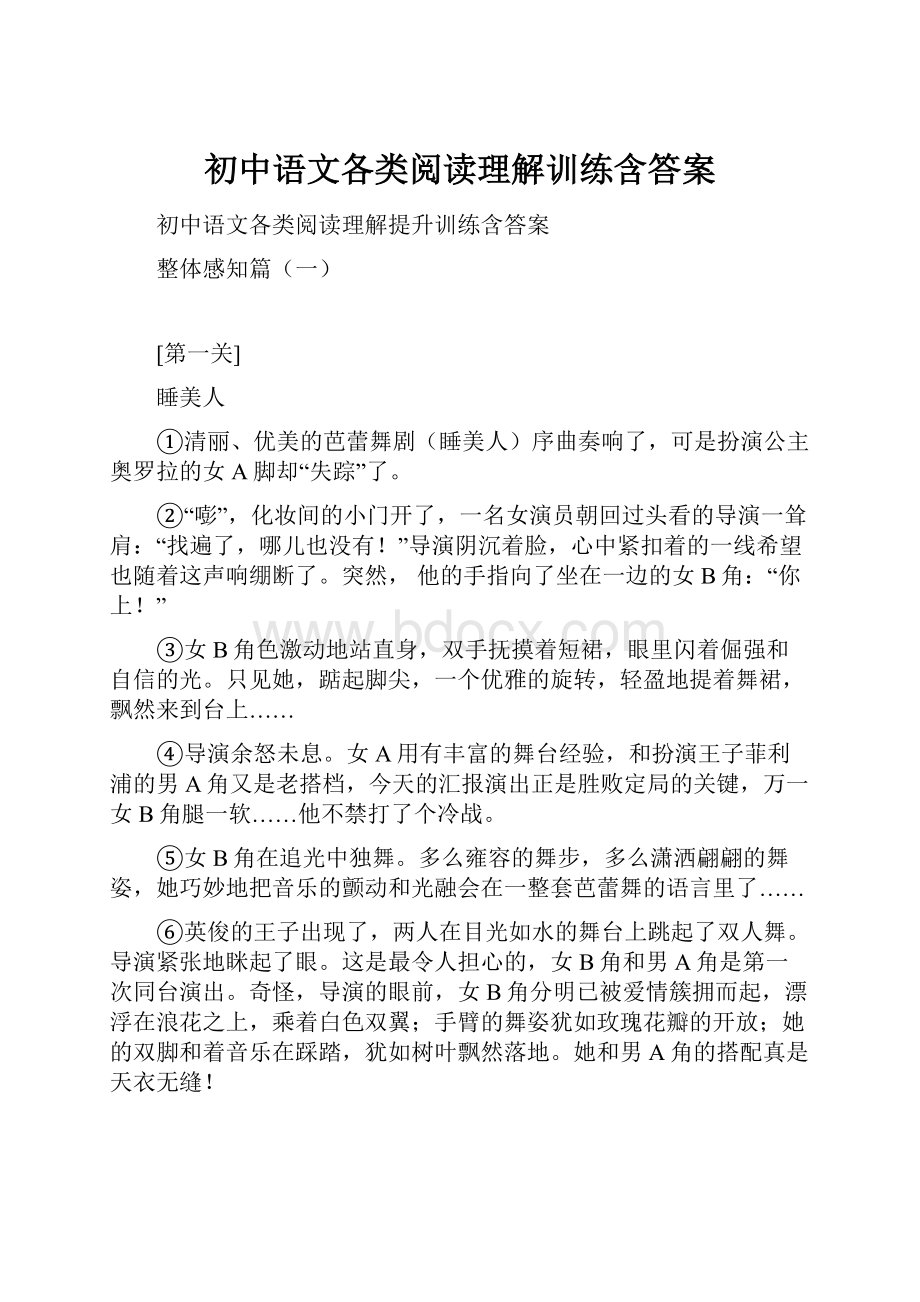 初中语文各类阅读理解训练含答案.docx