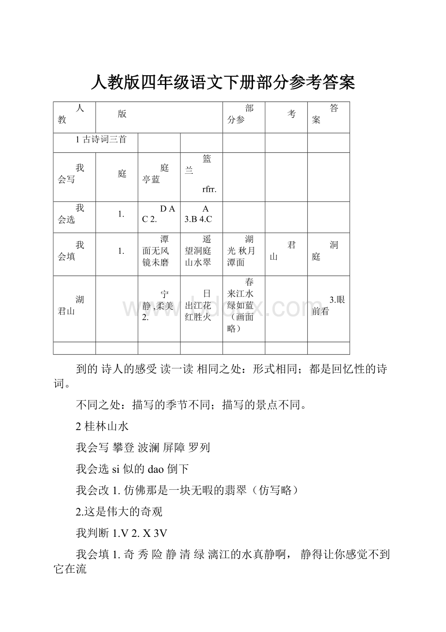 人教版四年级语文下册部分参考答案.docx