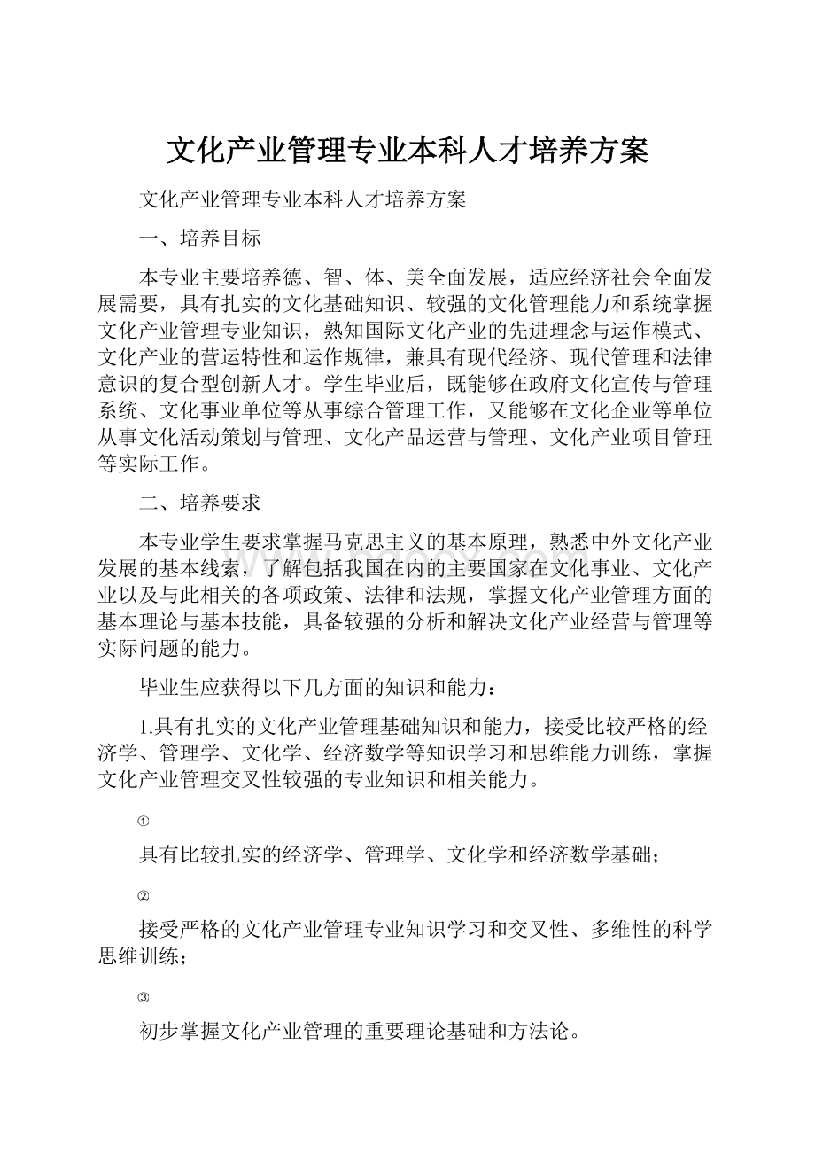 文化产业管理专业本科人才培养方案.docx_第1页