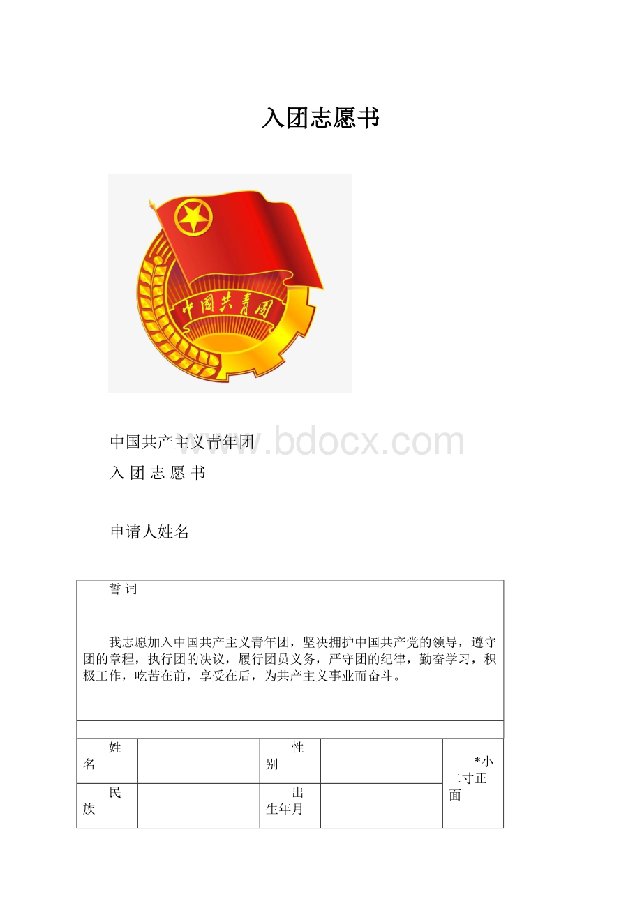 入团志愿书Word文档格式.docx_第1页