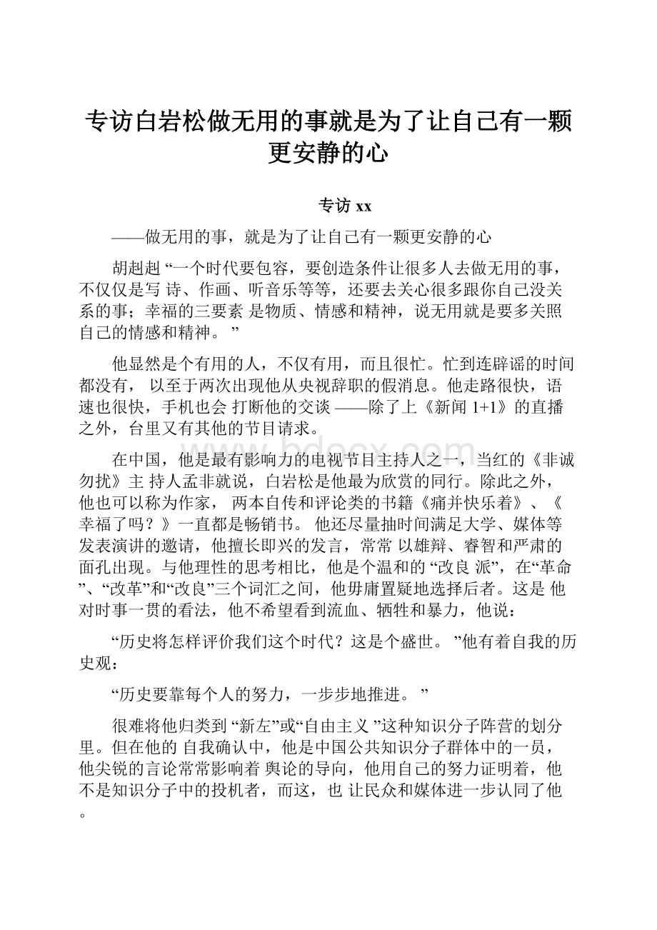 专访白岩松做无用的事就是为了让自己有一颗更安静的心Word文件下载.docx