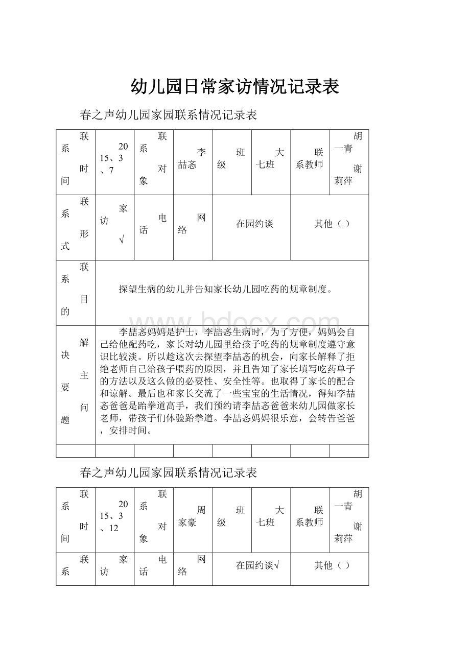 幼儿园日常家访情况记录表.docx_第1页