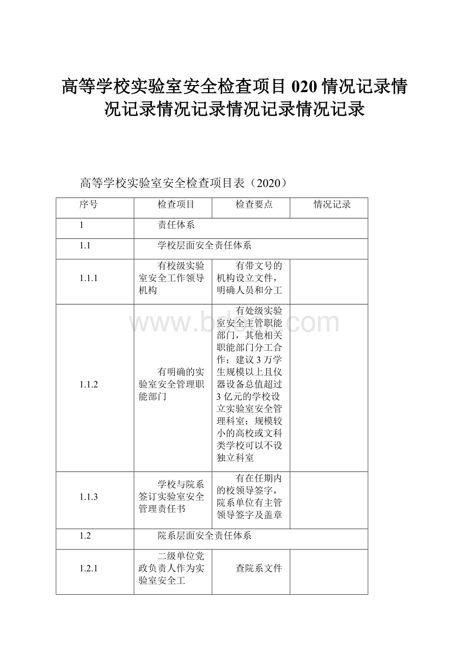 高等学校实验室安全检查项目020情况记录情况记录情况记录情况记录情况记录.docx