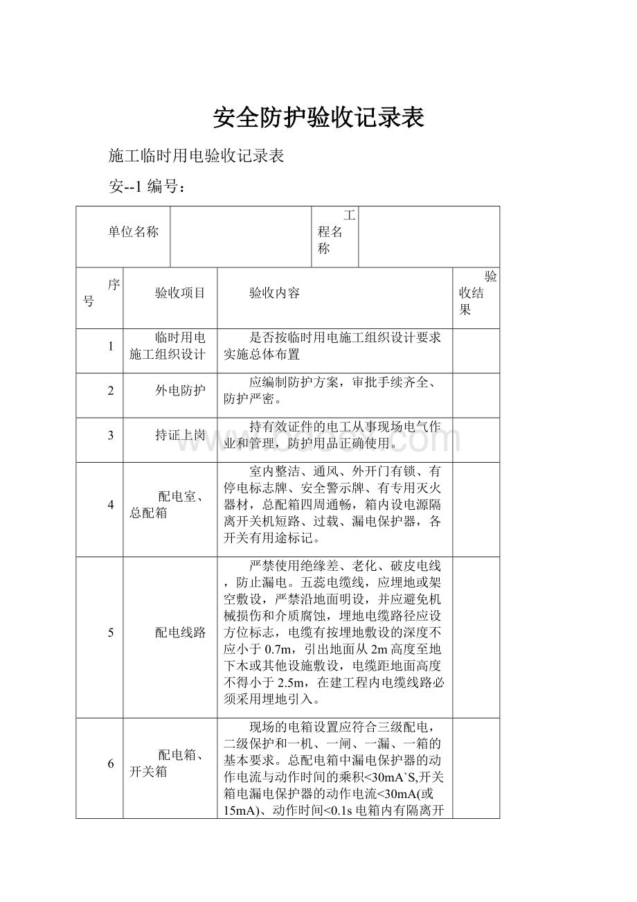 安全防护验收记录表Word下载.docx_第1页