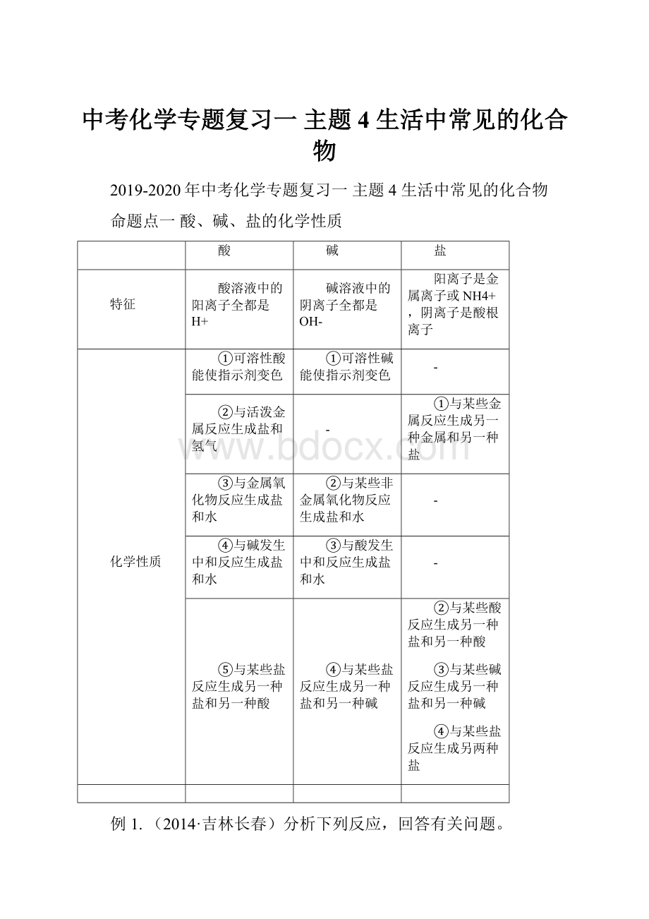 中考化学专题复习一 主题4 生活中常见的化合物.docx