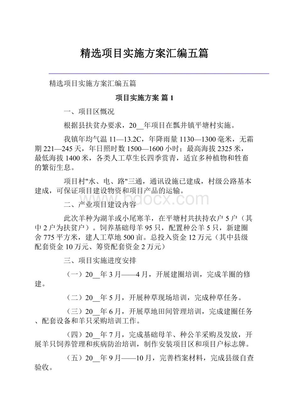 精选项目实施方案汇编五篇Word文档格式.docx_第1页