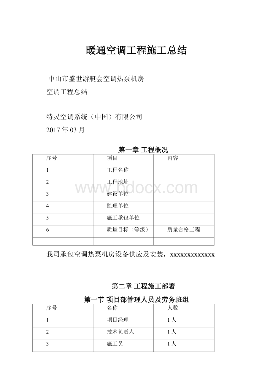 暖通空调工程施工总结.docx