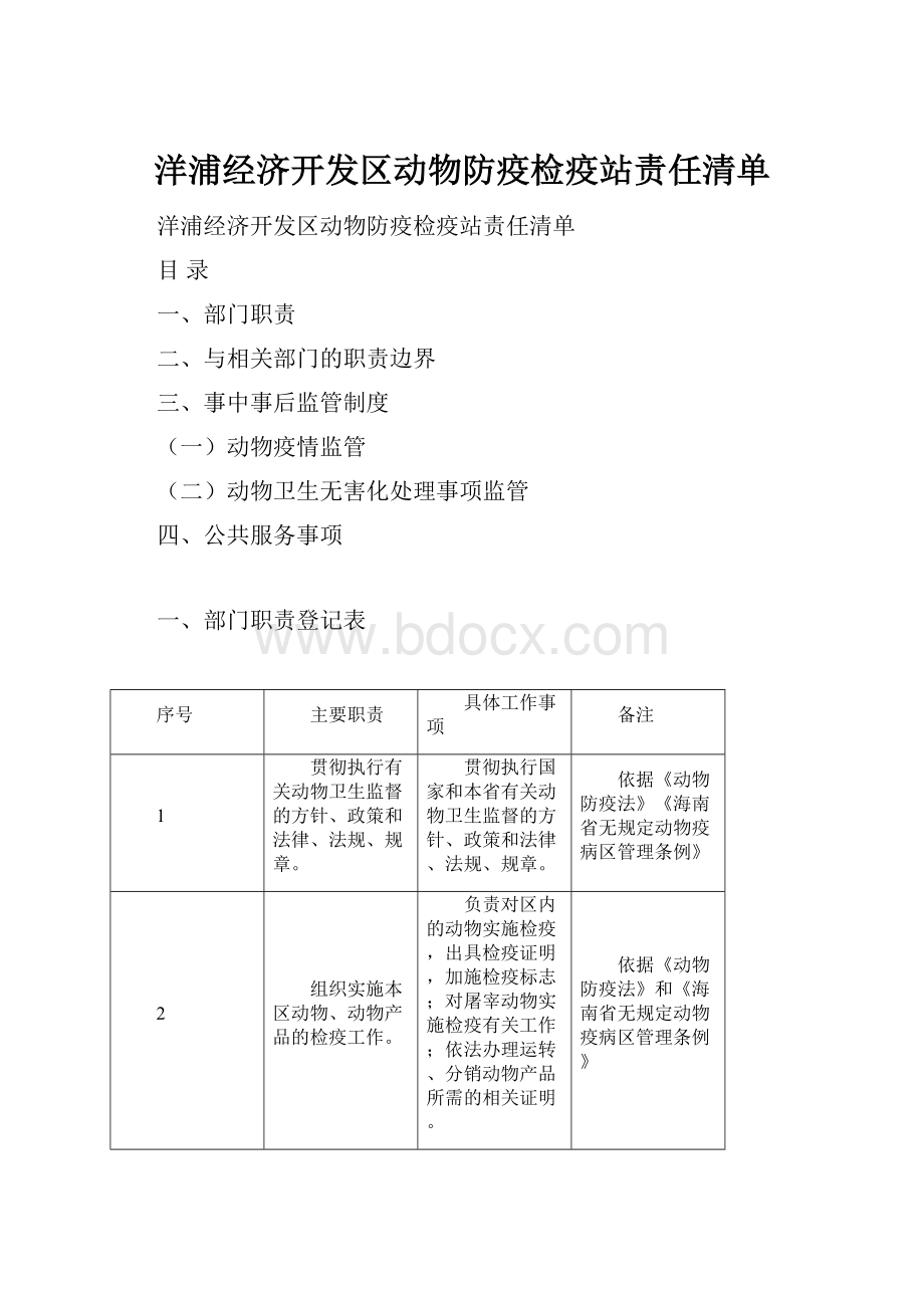 洋浦经济开发区动物防疫检疫站责任清单Word下载.docx