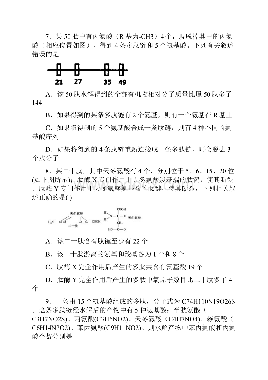 122生物大分子以碳链为骨架蛋白质练习2浙科版新教材Word文档格式.docx_第3页