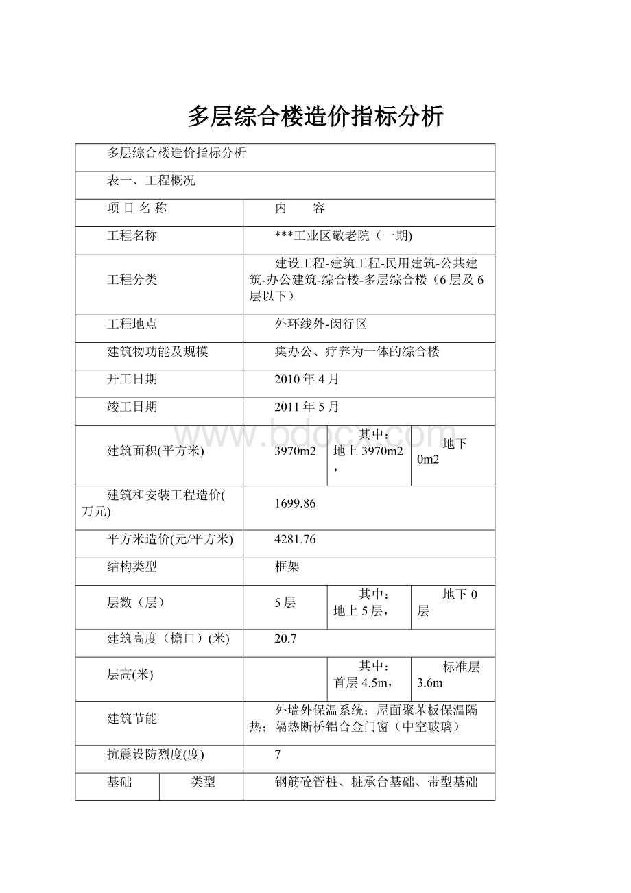 多层综合楼造价指标分析.docx