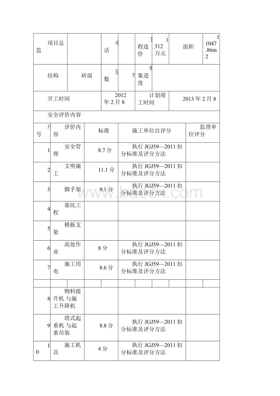 贵州省建设工程项目安全文明施工阶段评价表基础施工阶段Word文件下载.docx_第3页