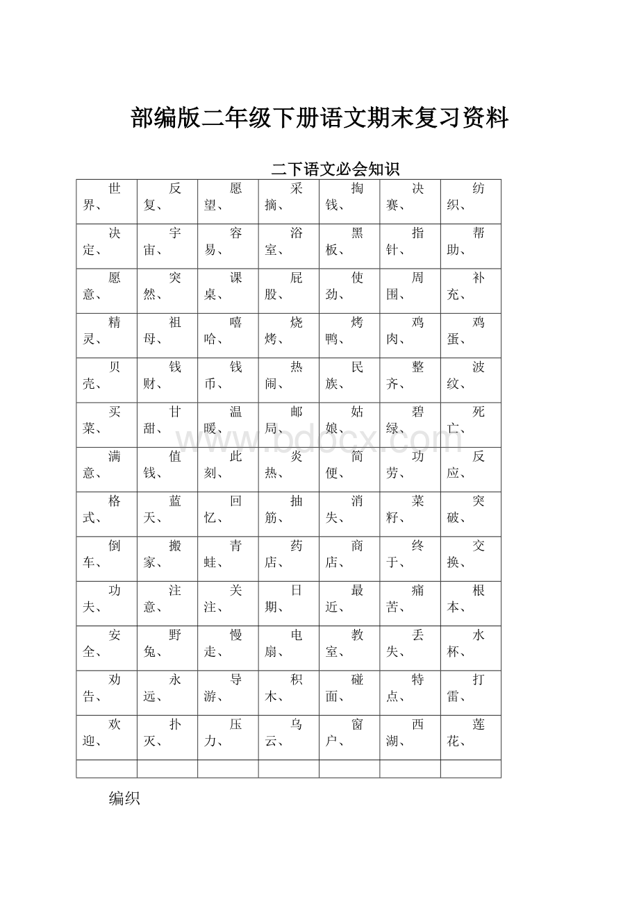 部编版二年级下册语文期末复习资料Word格式文档下载.docx