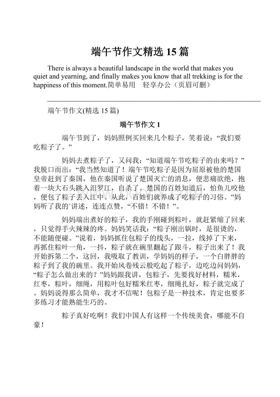 端午节作文精选15篇Word文档下载推荐.docx_第1页