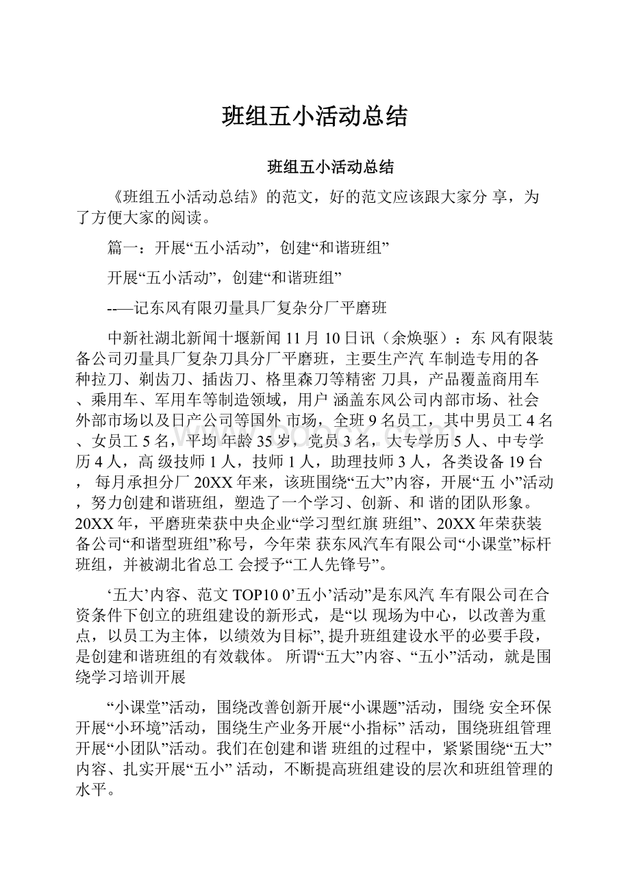 班组五小活动总结Word格式文档下载.docx