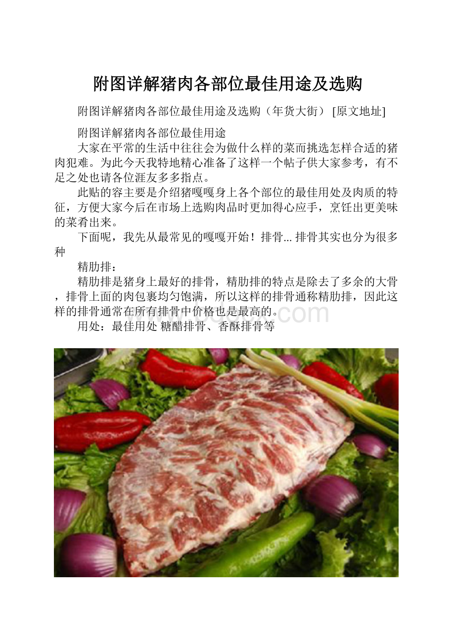 附图详解猪肉各部位最佳用途及选购Word文档格式.docx