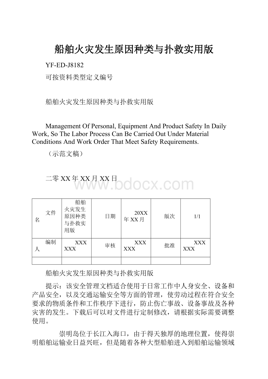 船舶火灾发生原因种类与扑救实用版.docx