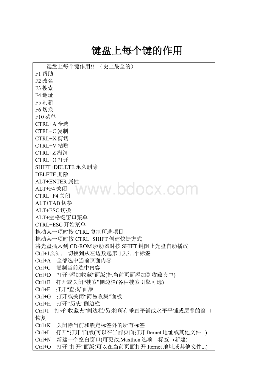 键盘上每个键的作用Word文档格式.docx_第1页