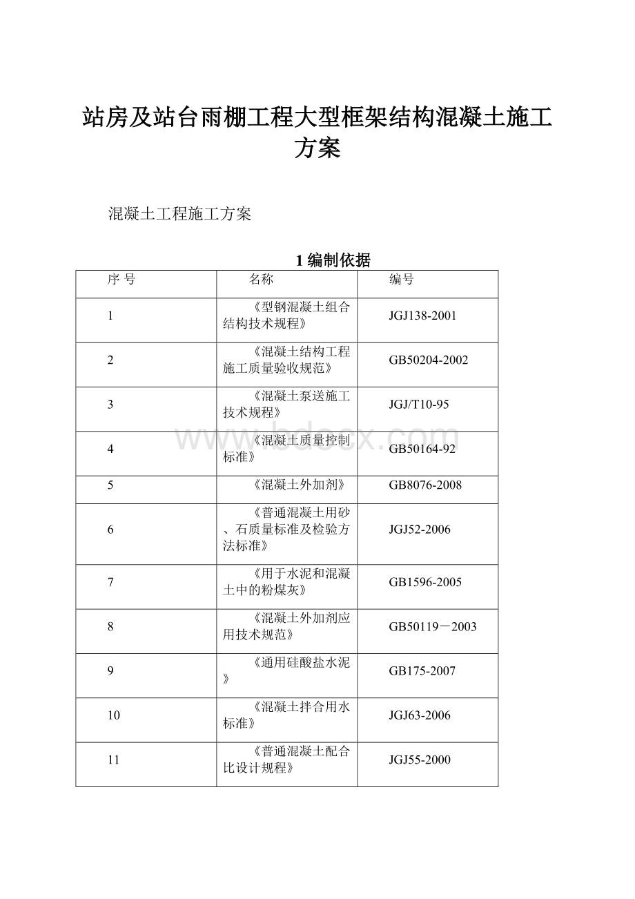 站房及站台雨棚工程大型框架结构混凝土施工方案.docx_第1页