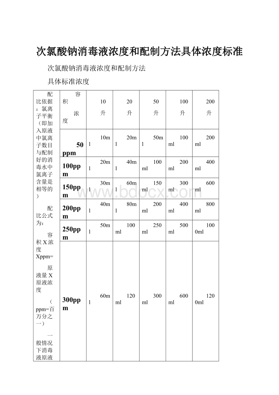 次氯酸钠消毒液浓度和配制方法具体浓度标准.docx_第1页