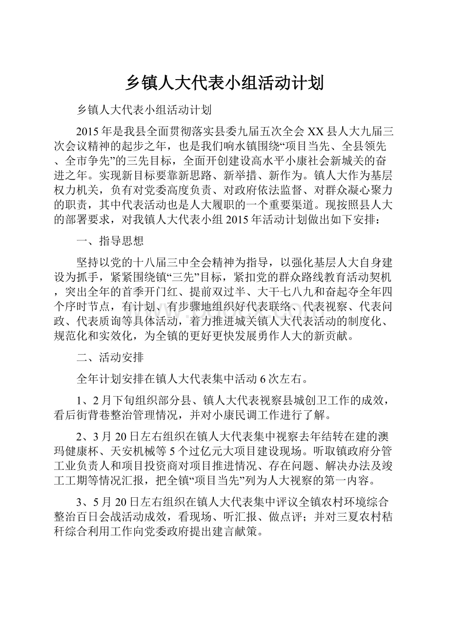 乡镇人大代表小组活动计划.docx_第1页