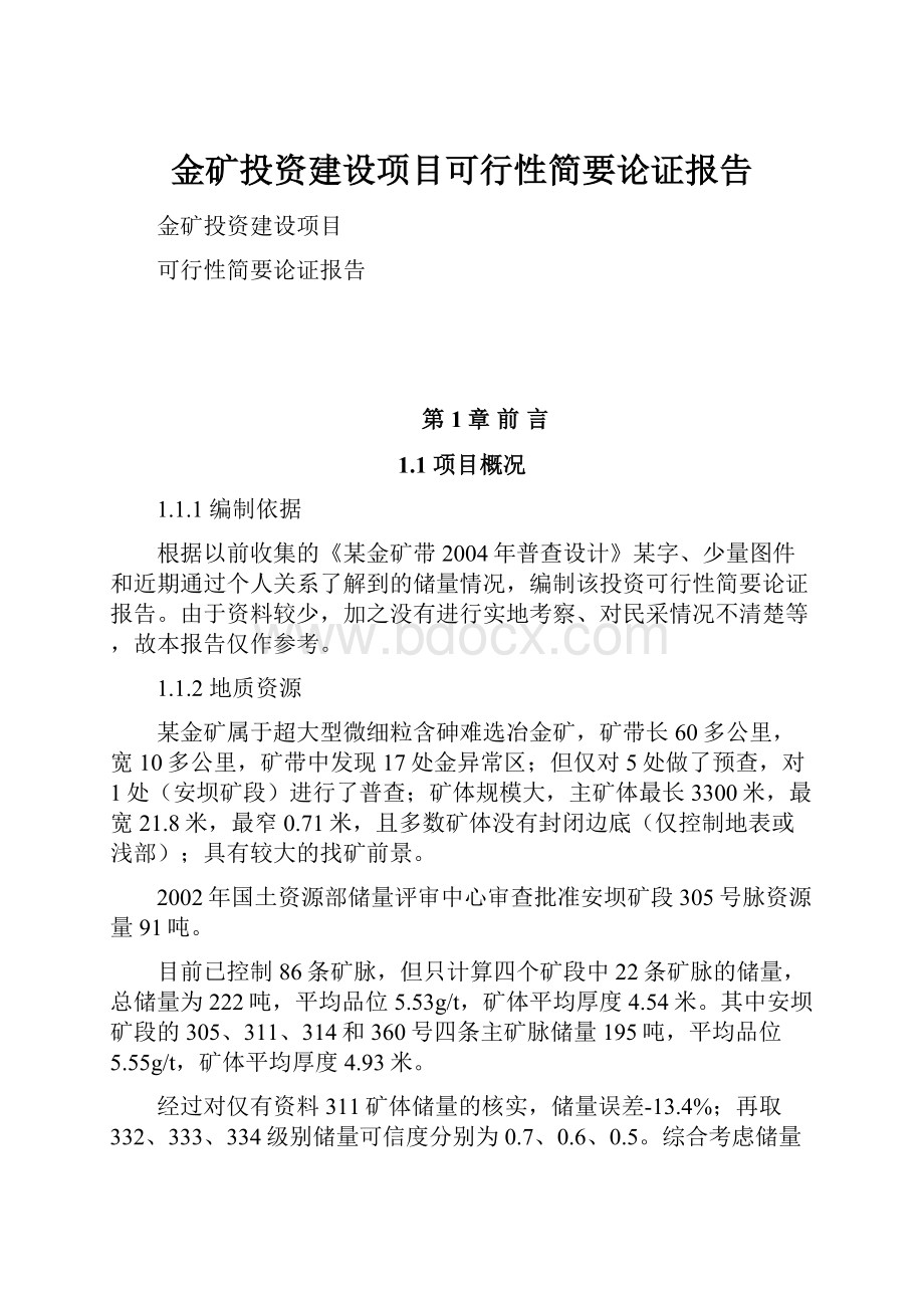 金矿投资建设项目可行性简要论证报告.docx