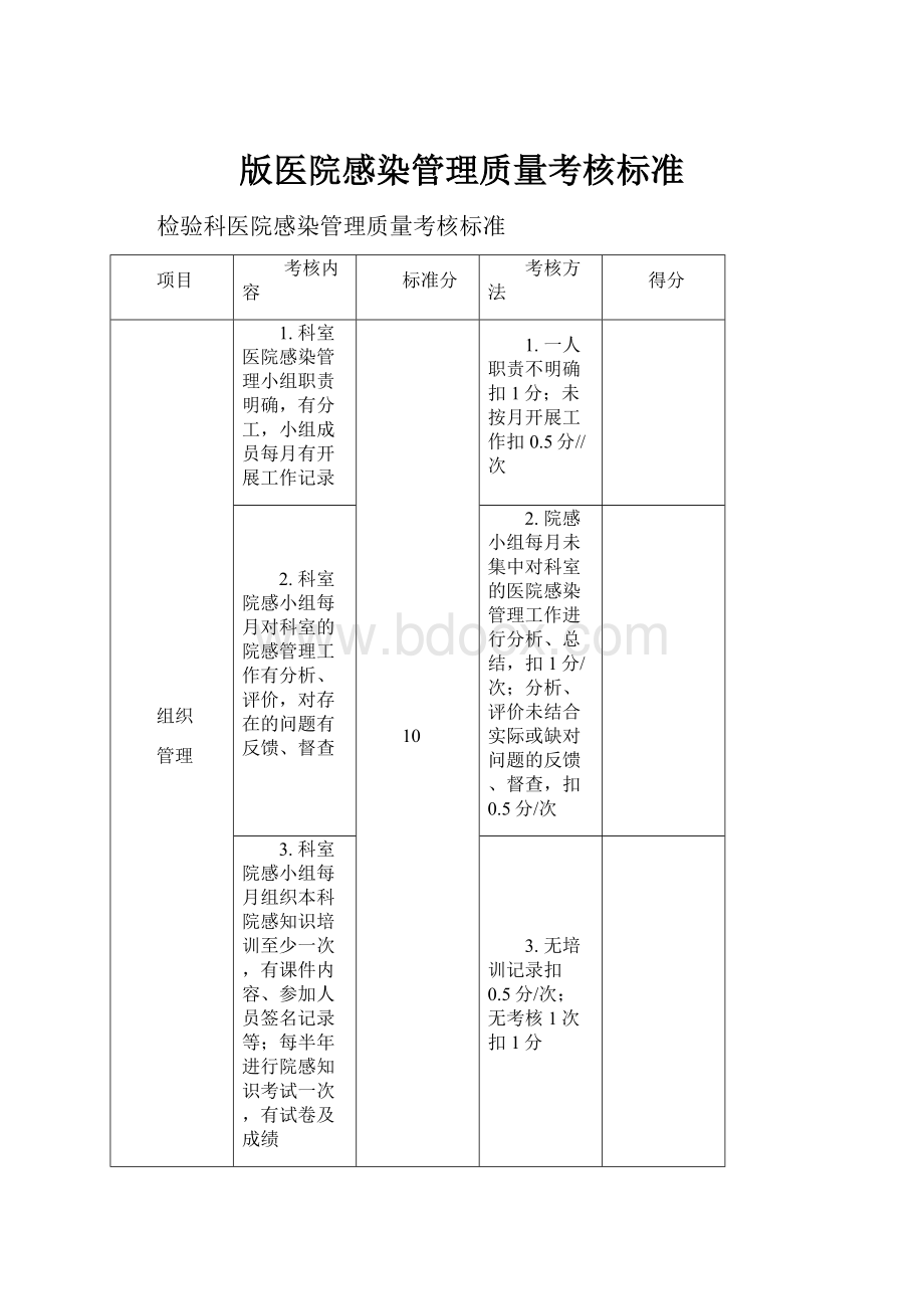 版医院感染管理质量考核标准Word格式.docx_第1页